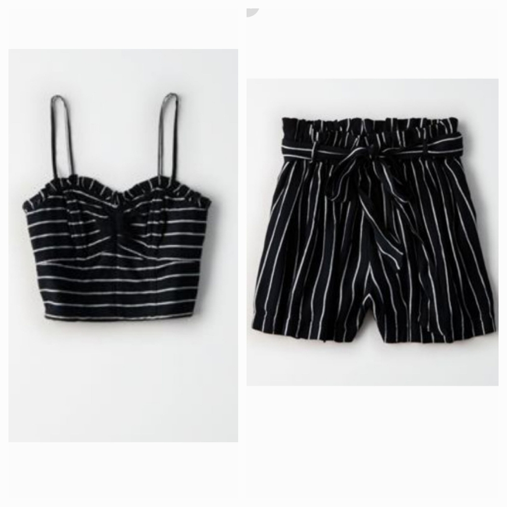 AE Crop Top & Paperbag Waist Short Set